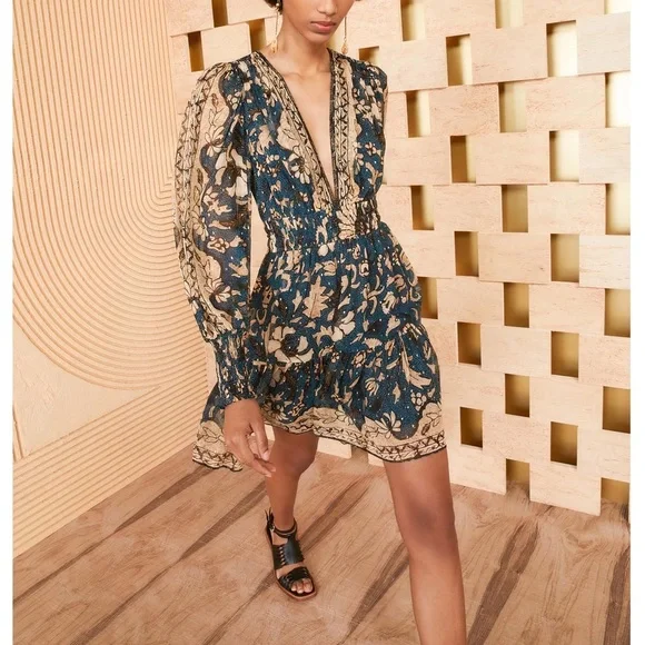 NWT Ulla Johnson Mini Silk Long-Sleeve Floral Rosetta Dress - Picture 3 of 8